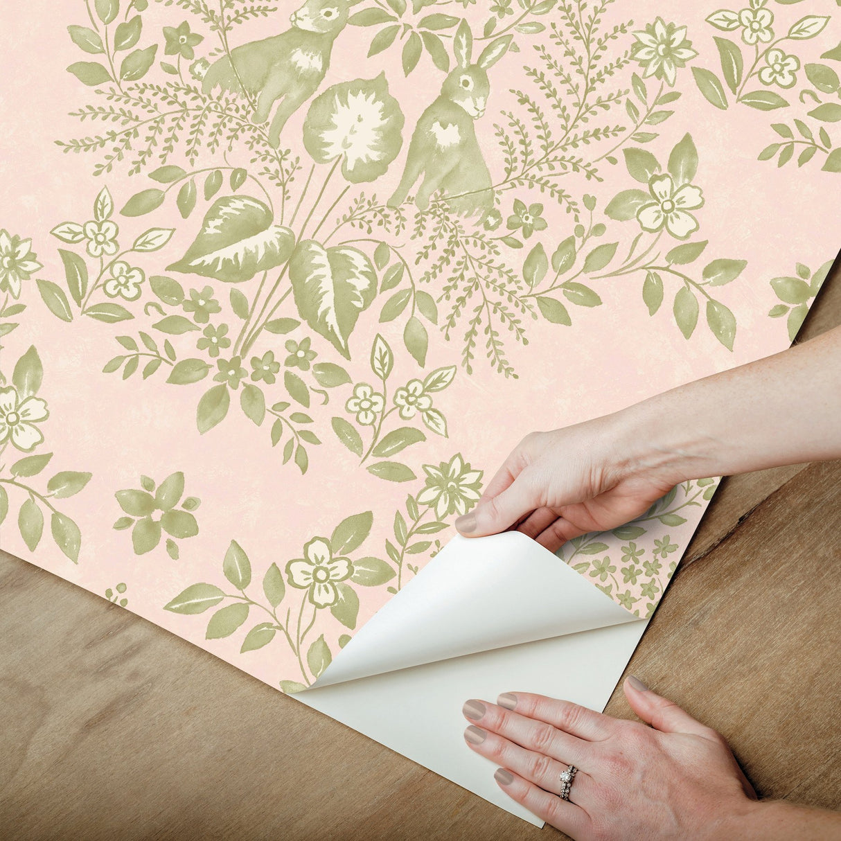 Cottontail Toile Pink & Chartreuse Peel & Stick Wallpaper with Whimsical Rabbit Damask - York PSW1432RL