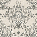 Cottontail Toile Linen & Charcoal Peel & Stick Wallpaper with Rabbit Damask Motif - York PSW1433RL