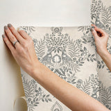 Cottontail Toile Linen & Charcoal Peel & Stick Wallpaper with Rabbit Damask Motif - York PSW1433RL