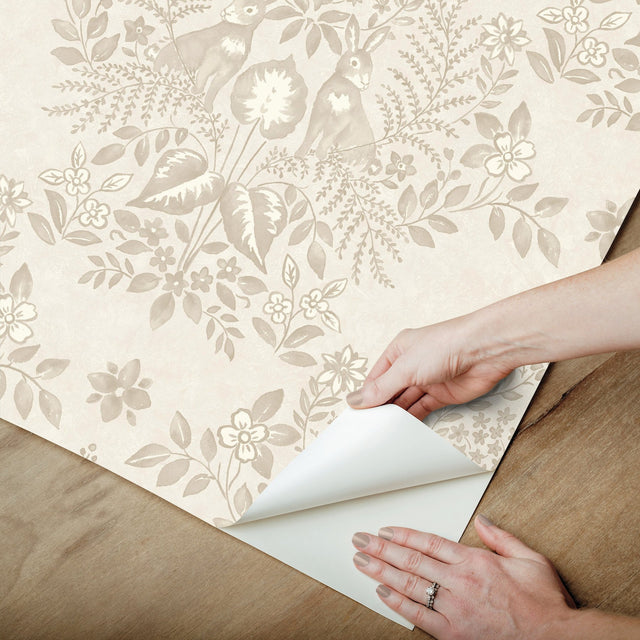 Cottontail Toile Wicker Peel & Stick Wallpaper with Animal Toile Pattern - York PSW1434RL