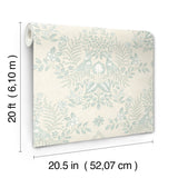 Cottontail Toile Vintage Duck Egg Peel & Stick Wallpaper with Whimsical Rabbit Damask - York PSW1435RL