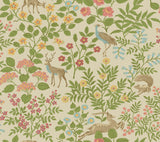 Woodland Floral Linen Peel & Stick Wallpaper with Folk-Art Deer and Peacock Motif - York PSW1436RL