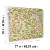 Woodland Floral Linen Peel & Stick Wallpaper with Folk-Art Deer and Peacock Motif - York PSW1436RL