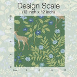 Woodland Floral Meadow Green Peel & Stick Wallpaper with Arts & Crafts Deer and Peacock Motif - York PSW1437RL
