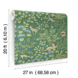 Woodland Floral Meadow Green Peel & Stick Wallpaper with Arts & Crafts Deer and Peacock Motif - York PSW1437RL