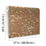 Woodland Floral Rust Peel & Stick Wallpaper with Arts & Crafts Deer and Peacock Motif - York PSW1438RL