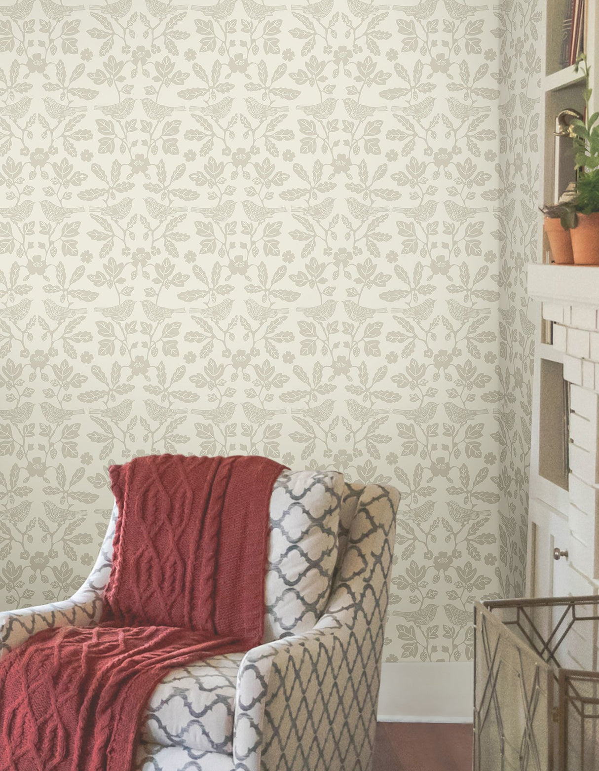 Sparrow & Oak Wicker Peel & Stick Wallpaper with Botanical Bird Motif - York PSW1440RL