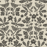 Sparrow & Oak Linen & Charcoal Peel & Stick Wallpaper with Botanical Songbird Motif - York PSW1442RL