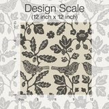 Sparrow & Oak Linen & Charcoal Peel & Stick Wallpaper with Botanical Songbird Motif - York PSW1442RL