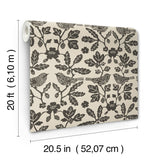 Sparrow & Oak Linen & Charcoal Peel & Stick Wallpaper with Botanical Songbird Motif - York PSW1442RL