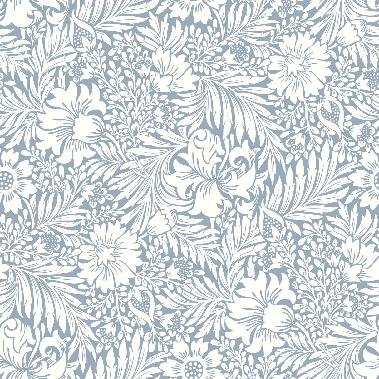 Modern Acanthus Wedgewood Blue Peel & Stick Wallpaper with Floral Acanthus Motif - York PSW1443RL