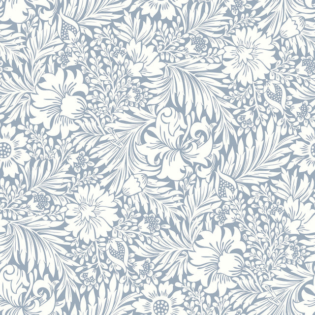 Modern Acanthus Wedgewood Blue Peel & Stick Wallpaper with Floral Acanthus Motif - York PSW1443RL