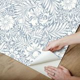 Modern Acanthus Wedgewood Blue Peel & Stick Wallpaper with Floral Acanthus Motif - York PSW1443RL