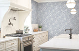 Modern Acanthus Wedgewood Blue Peel & Stick Wallpaper with Floral Acanthus Motif - York PSW1443RL