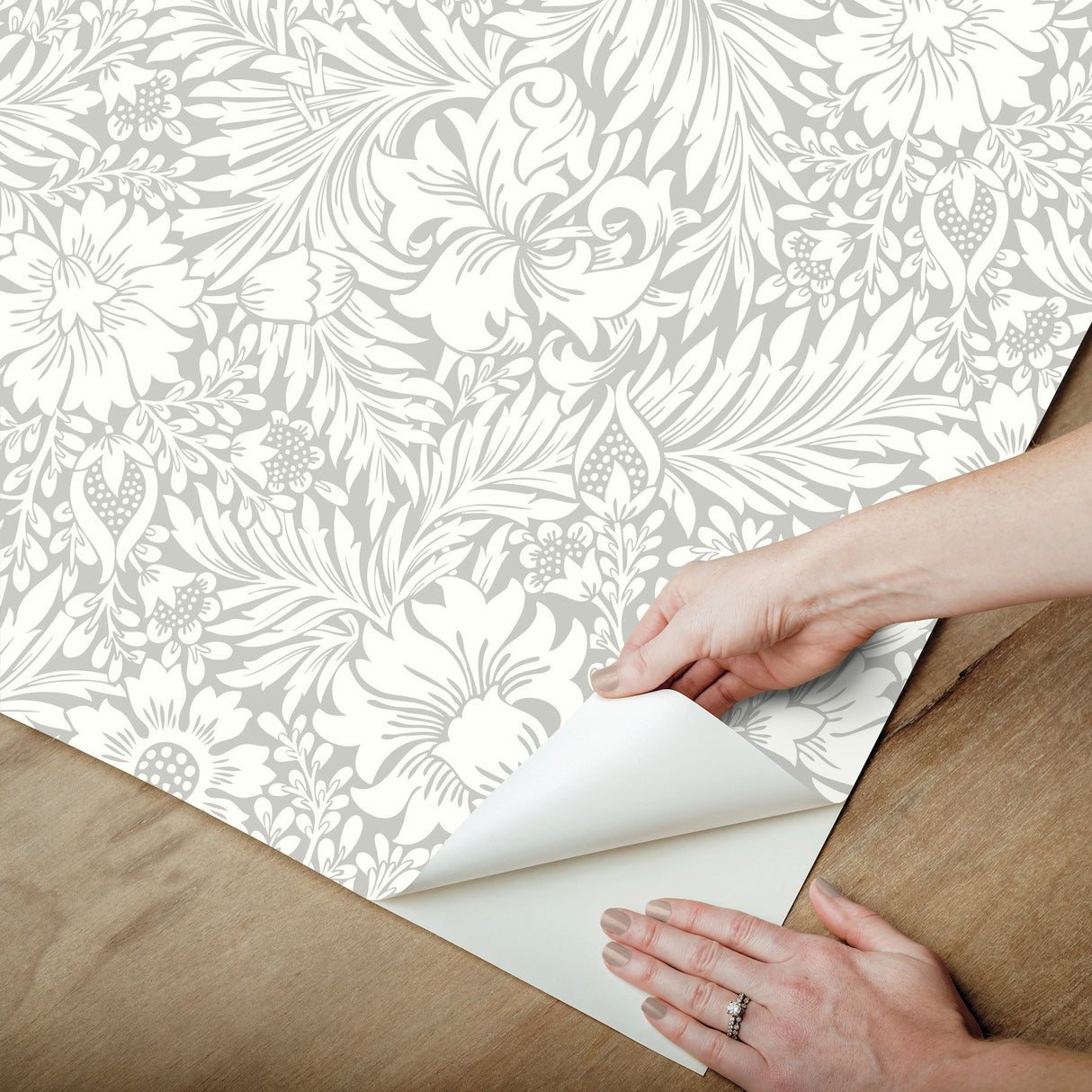 Modern Acanthus Mist Peel & Stick Wallpaper with Floral Acanthus Pattern - York PSW1444RL