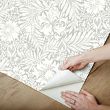 Modern Acanthus Mist Peel & Stick Wallpaper with Floral Acanthus Pattern - York PSW1444RL