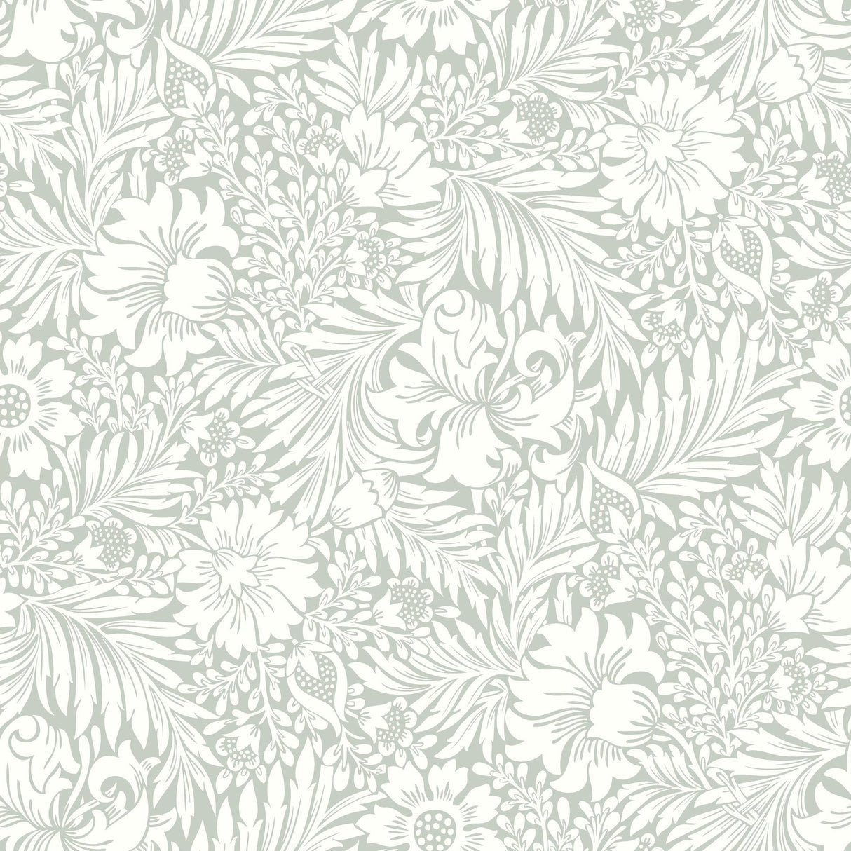 Modern Acanthus Vintage Duck Egg Peel & Stick Wallpaper with Floral Acanthus Motif - York PSW1446RL