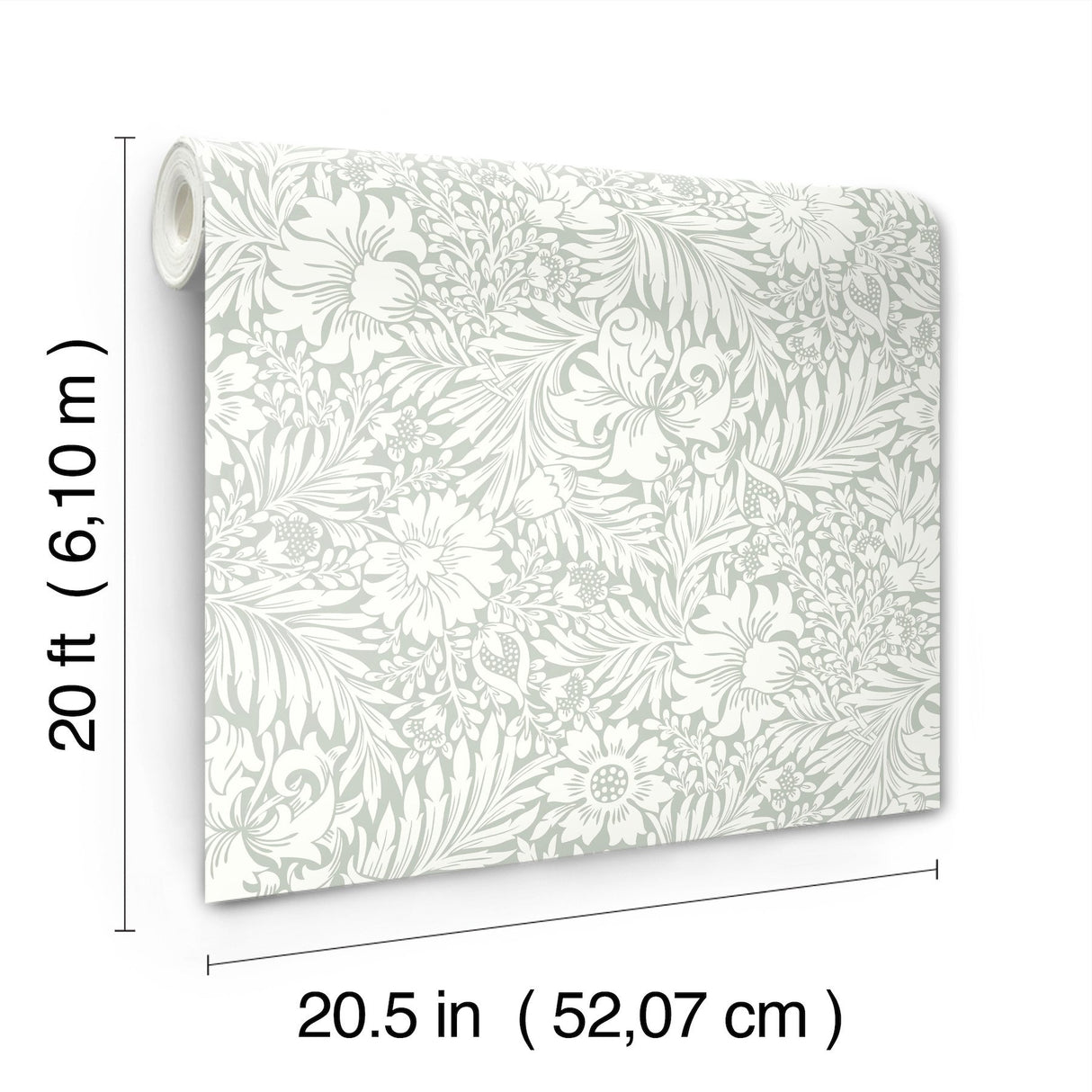 Modern Acanthus Vintage Duck Egg Peel & Stick Wallpaper with Floral Acanthus Motif - York PSW1446RL