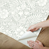 Modern Acanthus Vintage Duck Egg Peel & Stick Wallpaper with Floral Acanthus Motif - York PSW1446RL