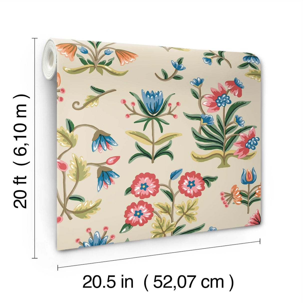 Heirloom Floral Taupe & Multi Peel & Stick Wallpaper with Vintage Folk-Art Floral Pattern - York PSW1447RL