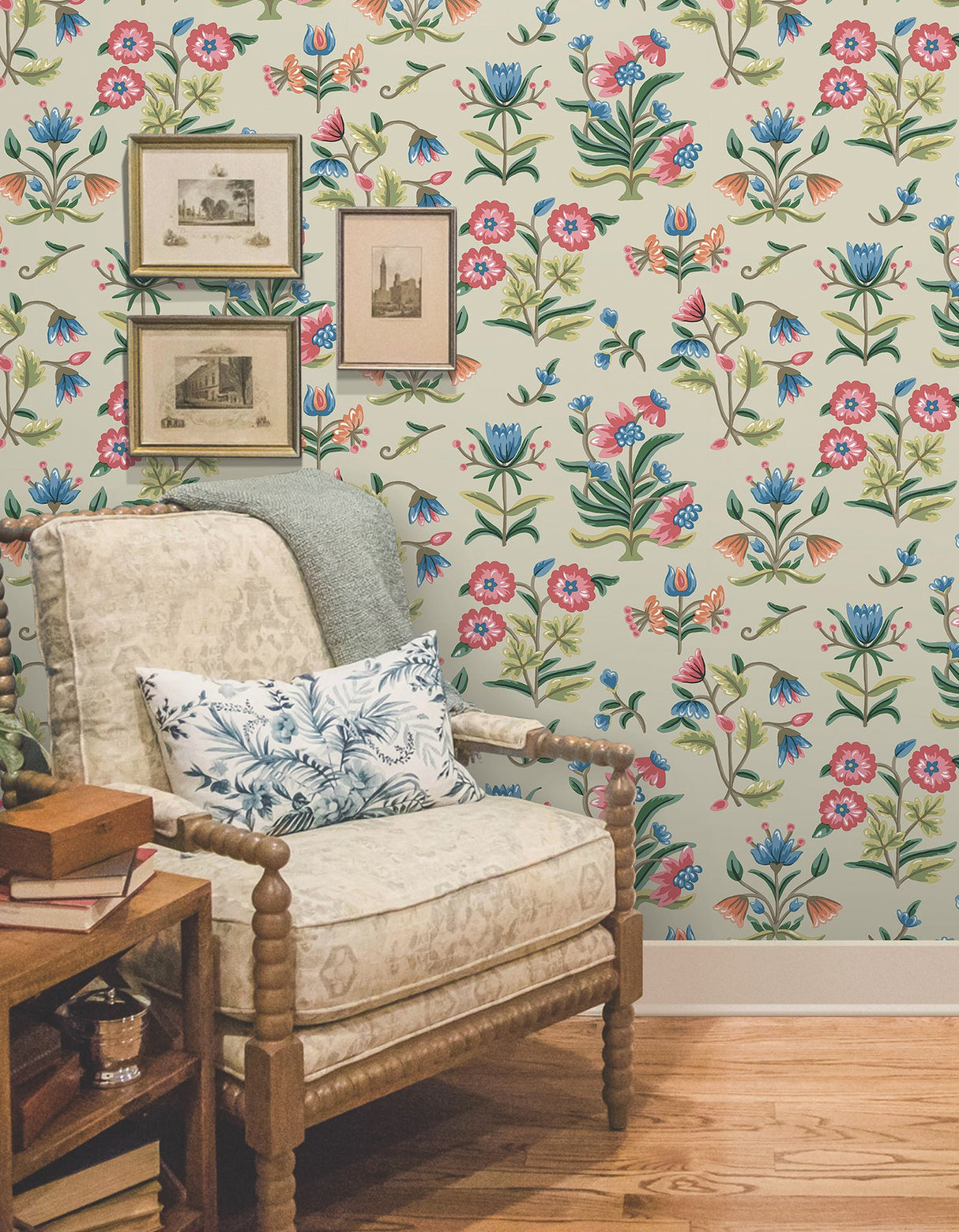 Heirloom Floral Taupe & Multi Peel & Stick Wallpaper with Vintage Folk-Art Floral Pattern - York PSW1447RL