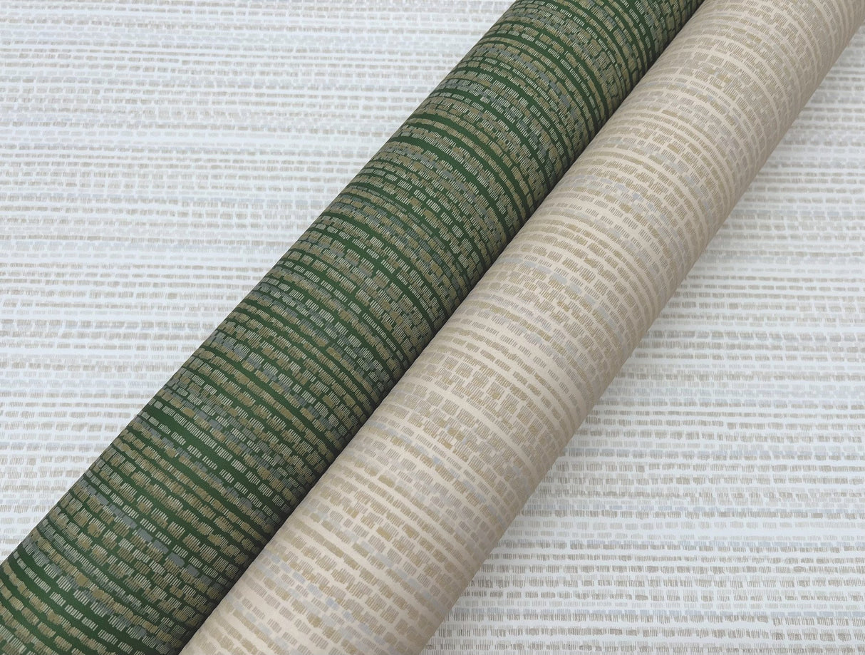 Tick Mark Texture Meadow Green Peel & Stick Wallpaper with Geometric Woven Motif - York PSW1448RL