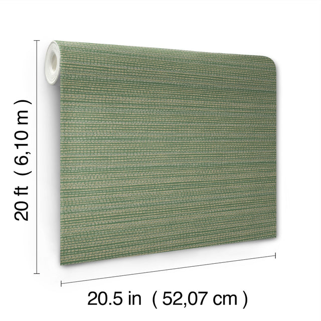 Tick Mark Texture Meadow Green Peel & Stick Wallpaper with Geometric Woven Motif - York PSW1448RL