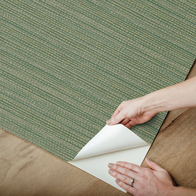 Tick Mark Texture Meadow Green Peel & Stick Wallpaper with Geometric Woven Motif - York PSW1448RL