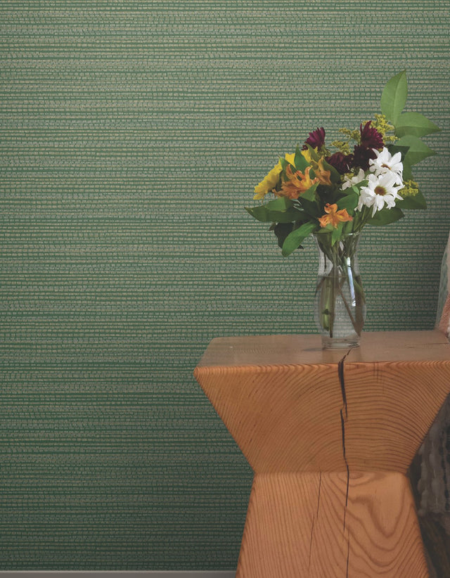 Tick Mark Texture Meadow Green Peel & Stick Wallpaper with Geometric Woven Motif - York PSW1448RL