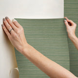 Tick Mark Texture Meadow Green Peel & Stick Wallpaper with Geometric Woven Motif - York PSW1448RL