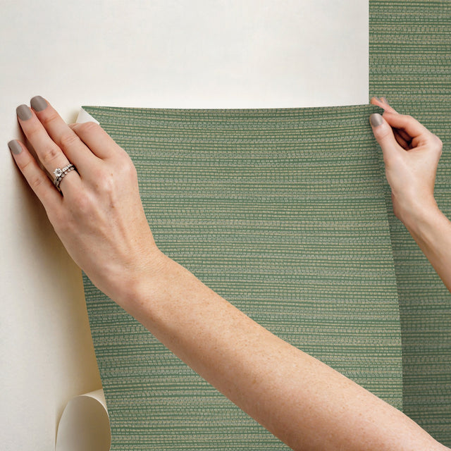 Tick Mark Texture Meadow Green Peel & Stick Wallpaper with Geometric Woven Motif - York PSW1448RL