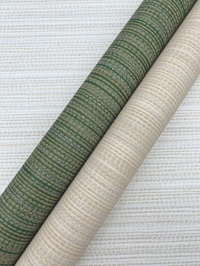 Tick Mark Texture Warm Wheat Peel & Stick Wallpaper with Geometric Woven Motif - York PSW1449RL