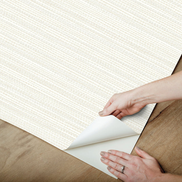 Tick Mark Texture Sand & Fog Peel & Stick Wallpaper with Geometric Woven Motif - York PSW1450RL