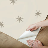 Star Splendor Wicker & Metallic Glint Peel & Stick Wallpaper with Bohemian Metallic Star Motif - York PSW1452RL