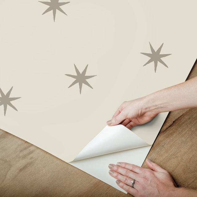 Star Splendor Wicker & Metallic Glint Peel & Stick Wallpaper with Bohemian Metallic Star Motif - York PSW1452RL