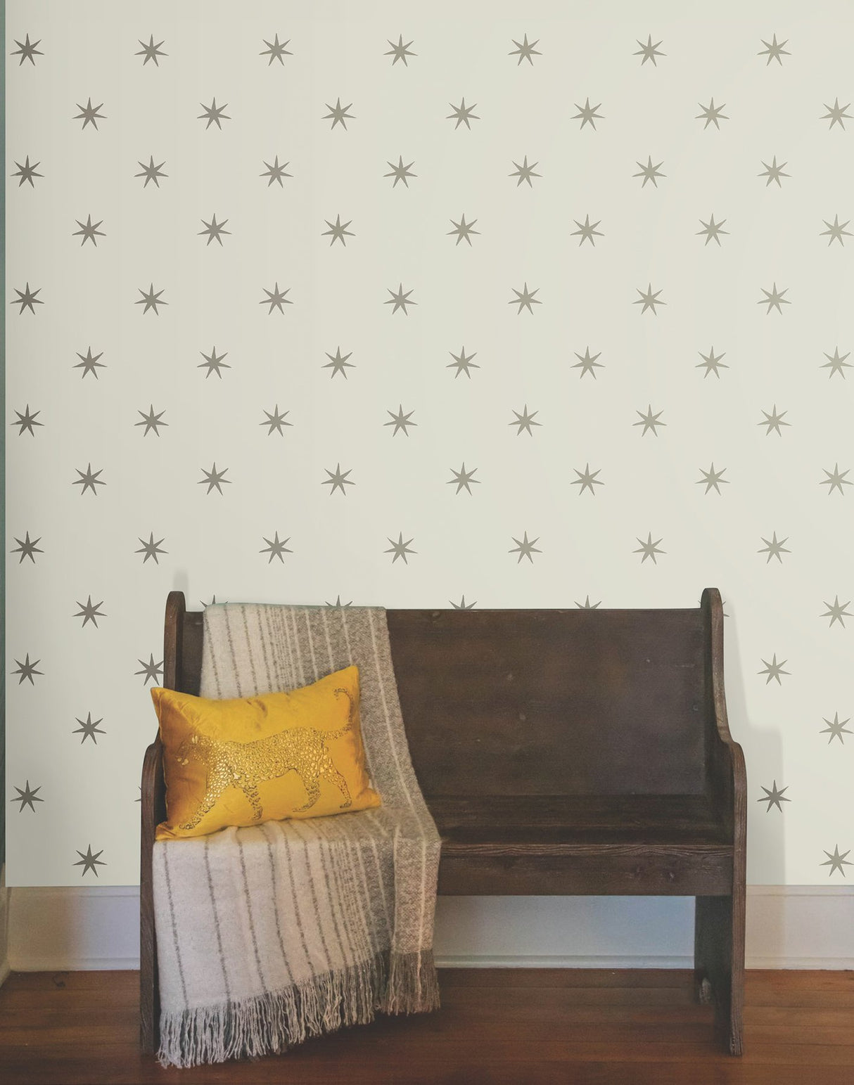 Star Splendor Wicker & Metallic Glint Peel & Stick Wallpaper with Bohemian Metallic Star Motif - York PSW1452RL