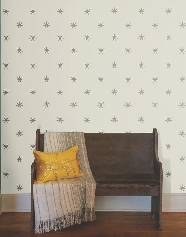 Star Splendor Wicker & Metallic Glint Peel & Stick Wallpaper with Bohemian Metallic Star Motif - York PSW1452RL