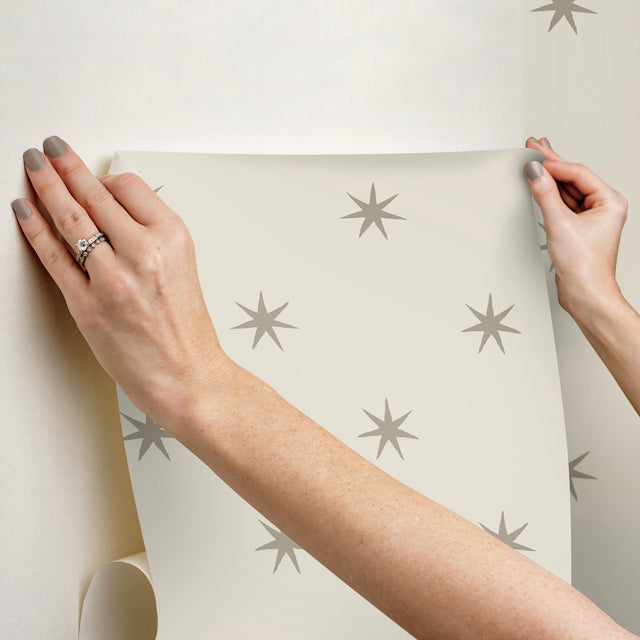 Star Splendor Wicker & Metallic Glint Peel & Stick Wallpaper with Bohemian Metallic Star Motif - York PSW1452RL
