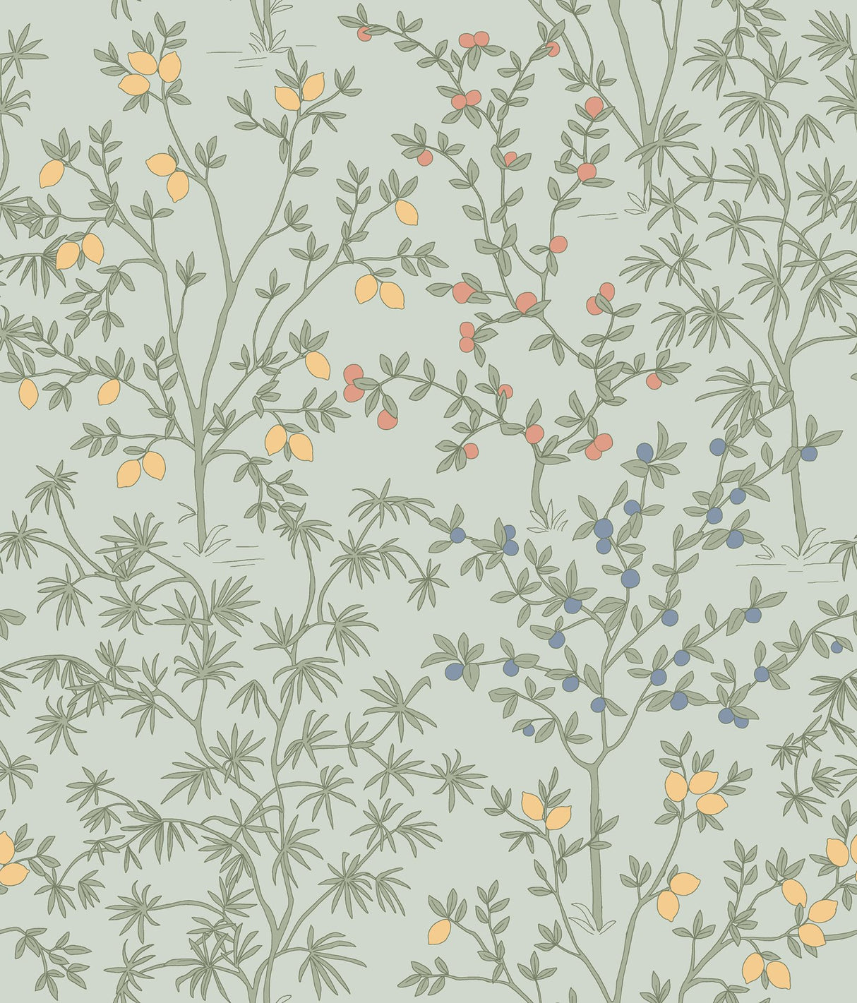 Lemon Grove Vintage Duck Egg Peel & Stick Wallpaper with Botanical Citrus Motif - York PSW1453RL