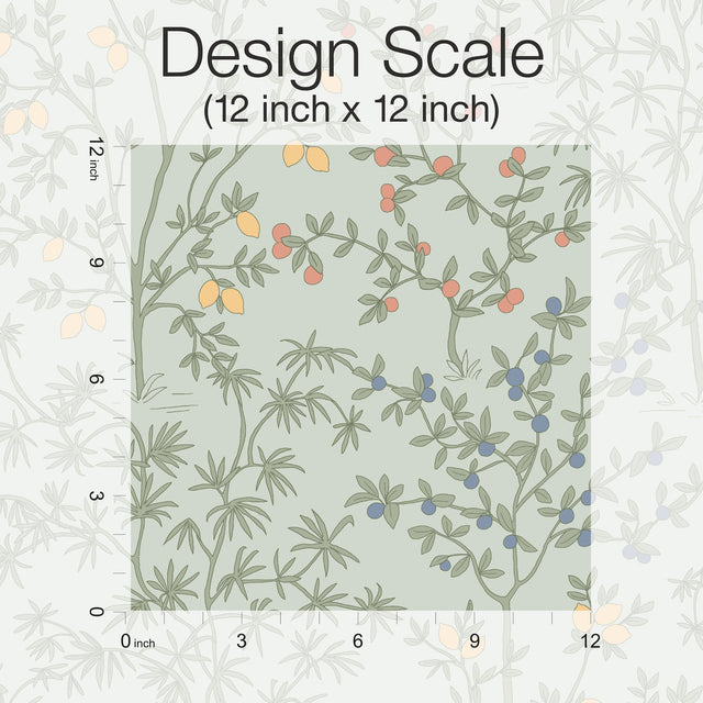 Lemon Grove Vintage Duck Egg Peel & Stick Wallpaper with Botanical Citrus Motif - York PSW1453RL