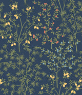 Lemon Grove Navy Peel & Stick Wallpaper with Botanical Citrus Motif - York PSW1454RL