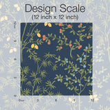 Lemon Grove Navy Peel & Stick Wallpaper with Botanical Citrus Motif - York PSW1454RL