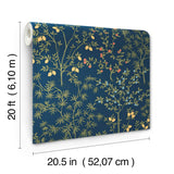 Lemon Grove Navy Peel & Stick Wallpaper with Botanical Citrus Motif - York PSW1454RL