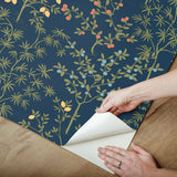 Lemon Grove Navy Peel & Stick Wallpaper with Botanical Citrus Motif - York PSW1454RL