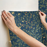 Lemon Grove Navy Peel & Stick Wallpaper with Botanical Citrus Motif - York PSW1454RL