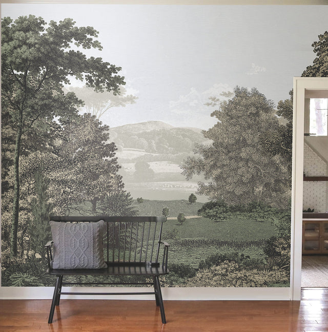 Scenic Pastures Morning Light Peel & Stick Mural with Botanical Vintage Landscape - York PSW1456M