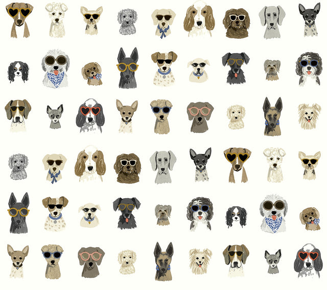 Dog Days Multi White Peel & Stick Wallpaper with Novelty Dog Pattern - York PSW1461RL