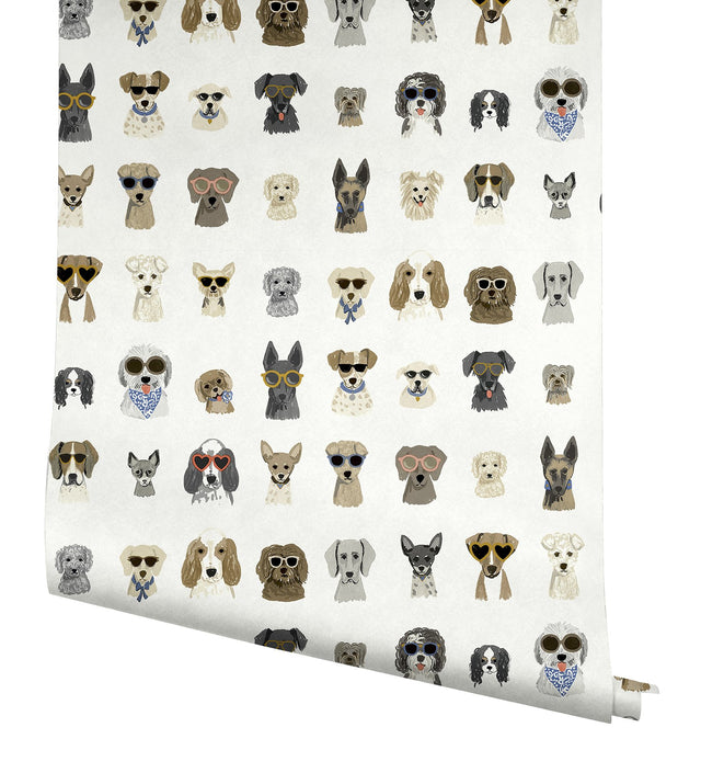 Dog Days Multi White Peel & Stick Wallpaper with Novelty Dog Pattern - York PSW1461RL