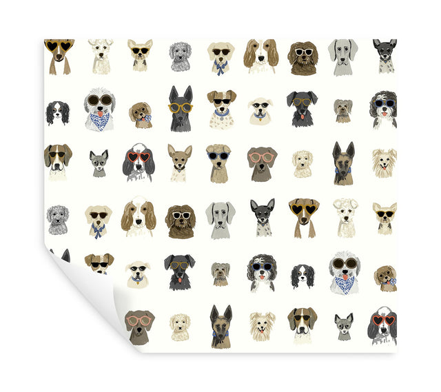 Dog Days Multi White Peel & Stick Wallpaper with Novelty Dog Pattern - York PSW1461RL