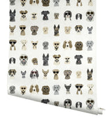 Dog Days Grey Peel & Stick Wallpaper with Novelty Dog Illustrations - York PSW1462RL
